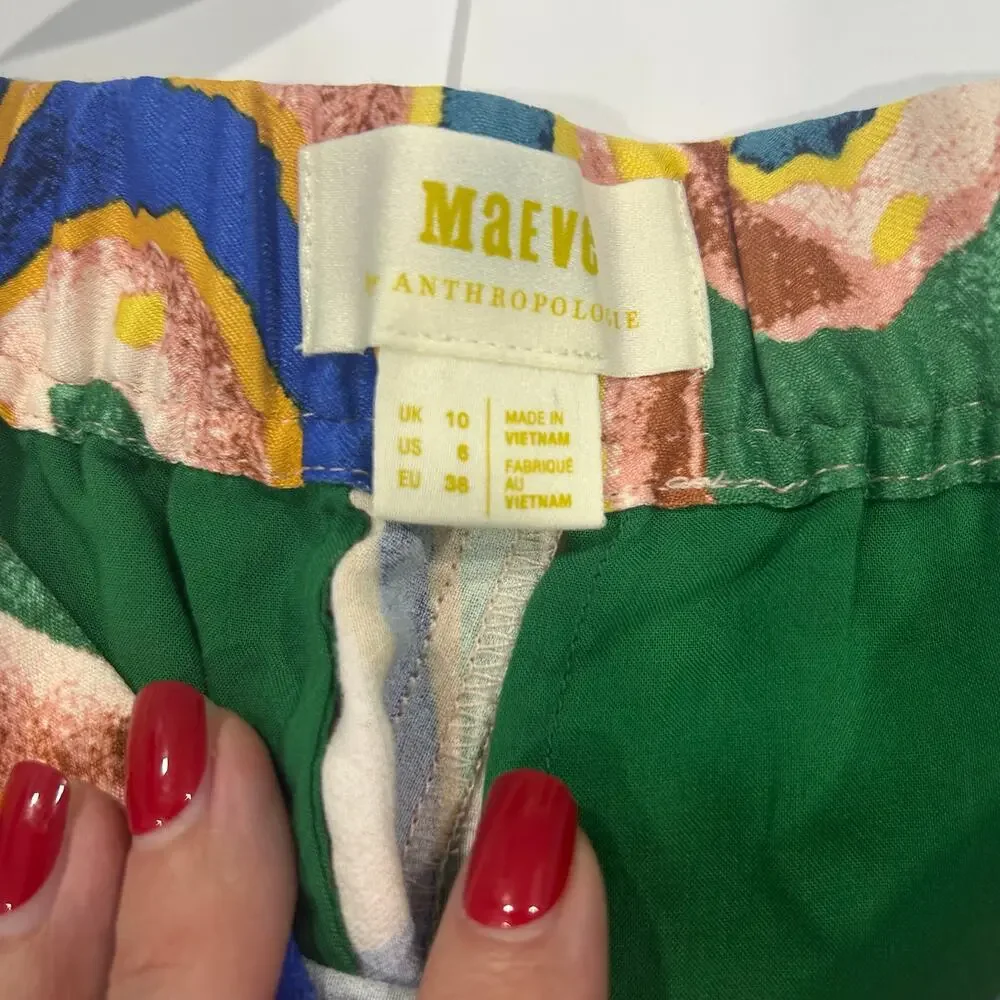 Anthropologie Maeve Cropped Flare Satin multicolor pants with pockets. Women 69 - Picture 5 of 8